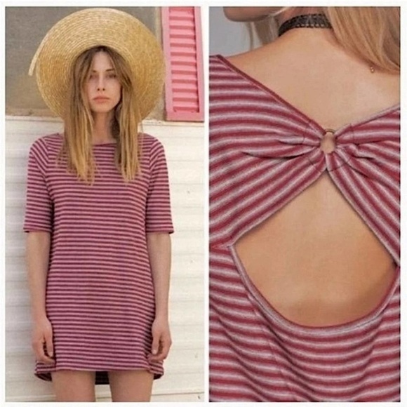 Free People 100% cotton red & white stripe key hole back mini beach dress - Picture 1 of 13